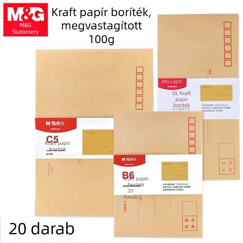 Morning&Light AGWN8530 Vastag Kraft papírból készült boríték, sárga, bérboríték, 20 db, 100% fa cellulóz
