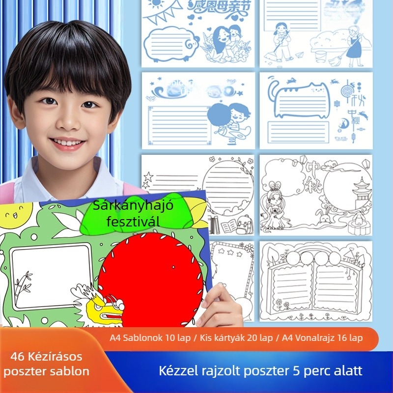 Kézzel írt iskolai hírlevél sablonkészlet általános- és középiskolásoknak, lyukasztott mintákkal és fesztivál témájú vonalas rajzokkal (Brand: Cheng Zhou; Anyag: Paper PET; Importált: Nem; IP-engedély: Nem)