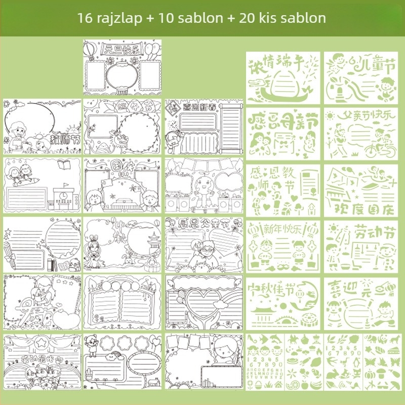 Kézzel írt iskolai hírlevél sablonkészlet általános- és középiskolásoknak, lyukasztott mintákkal és fesztivál témájú vonalas rajzokkal (Brand: Cheng Zhou; Anyag: Paper PET; Importált: Nem; IP-engedély: Nem)