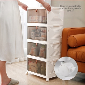 Átlátszó cipő tároló doboz, több szintes, 25L, PP, összecsukható, görgőkkel