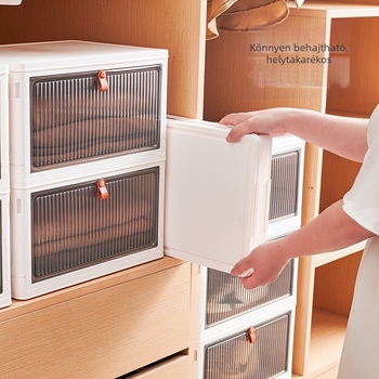 Átlátszó cipő tároló doboz, több szintes, 25L, PP, összecsukható, görgőkkel