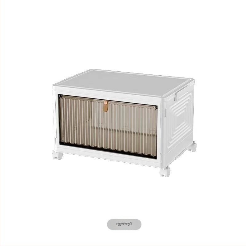 Átlátszó cipő tároló doboz, több szintes, 25L, PP, összecsukható, görgőkkel
