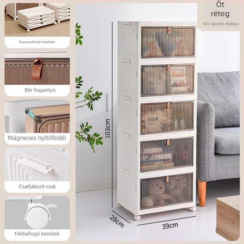 Átlátszó cipő tároló doboz, több szintes, 25L, PP, összecsukható, görgőkkel