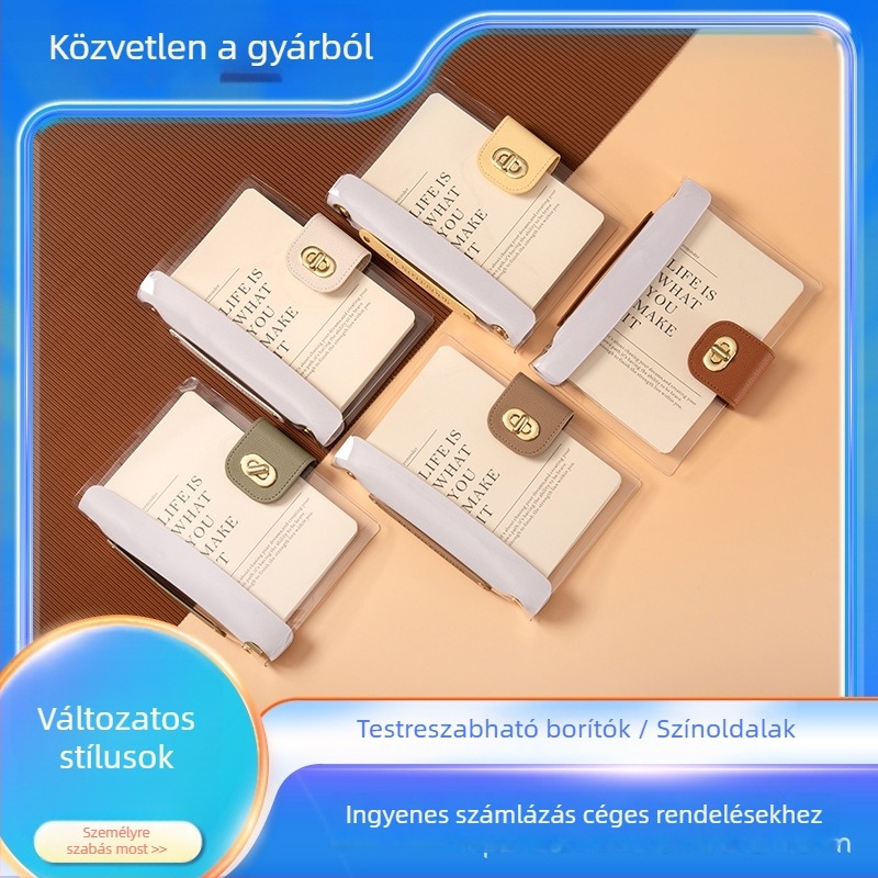 Átlátszó borítóval rendelkező jegyzetfüzet, fém kapocs, testre szabható kivehető lapok, Dowling papír, 60 lap