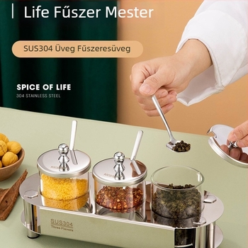 Fűszertartó készlet – zárt üveg edények szilárd fűszerekhez, Lijie márka, modern minimalistikus konyhai stílus, logó nyomtatás lehetséges