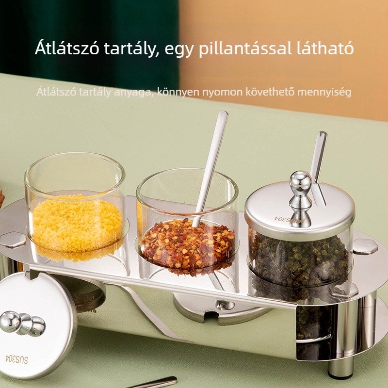 Fűszertartó készlet – zárt üveg edények szilárd fűszerekhez, Lijie márka, modern minimalistikus konyhai stílus, logó nyomtatás lehetséges
