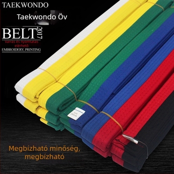 Yinsheng Taekwondo öv — selyemszálas anyag, 55% pamut, licencelt magáncímke