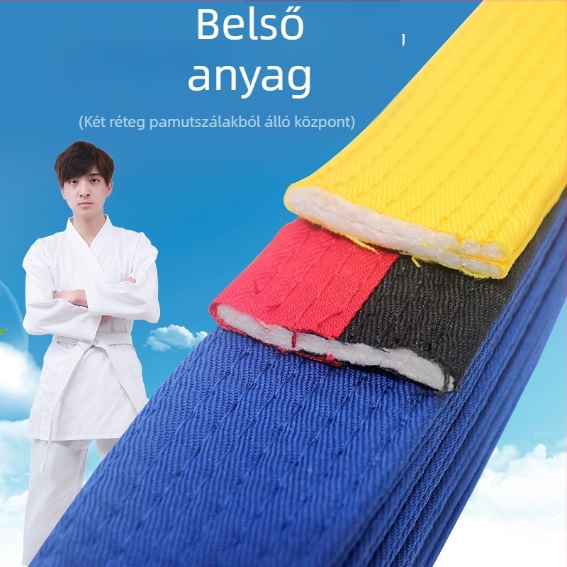 Yinsheng Taekwondo öv — selyemszálas anyag, 55% pamut, licencelt magáncímke