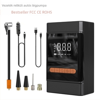 Hordozható autó levegőpumpa, vezeték nélküli, digitális kijelzővel, újratölthető 12V, 60 L/perc