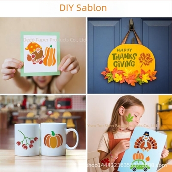 Festés sablon – Tökfigurás rajzolt állatok, Hálaadás és őszi aratás téma, Party DIY graffiti festéshez (PET anyag; import nélkül; IP-engedély nélkül)