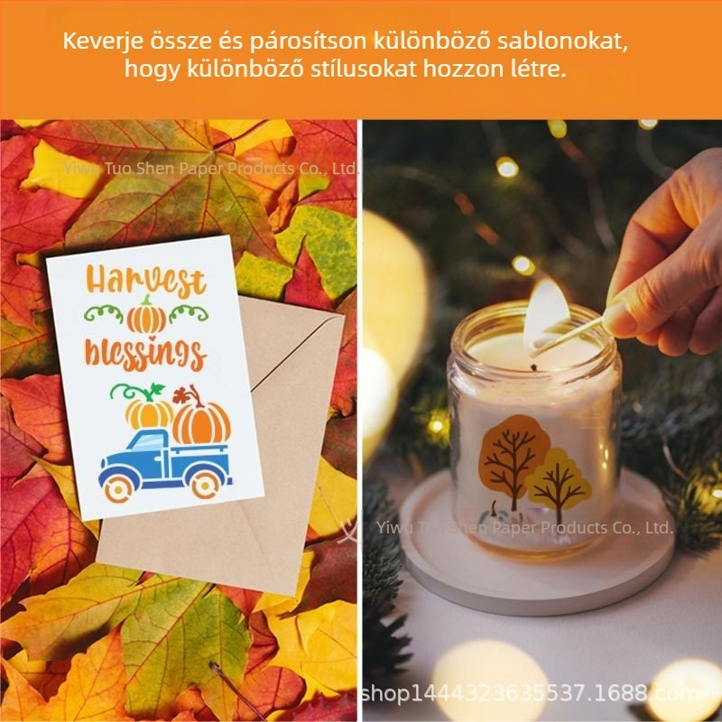 Festés sablon – Tökfigurás rajzolt állatok, Hálaadás és őszi aratás téma, Party DIY graffiti festéshez (PET anyag; import nélkül; IP-engedély nélkül)