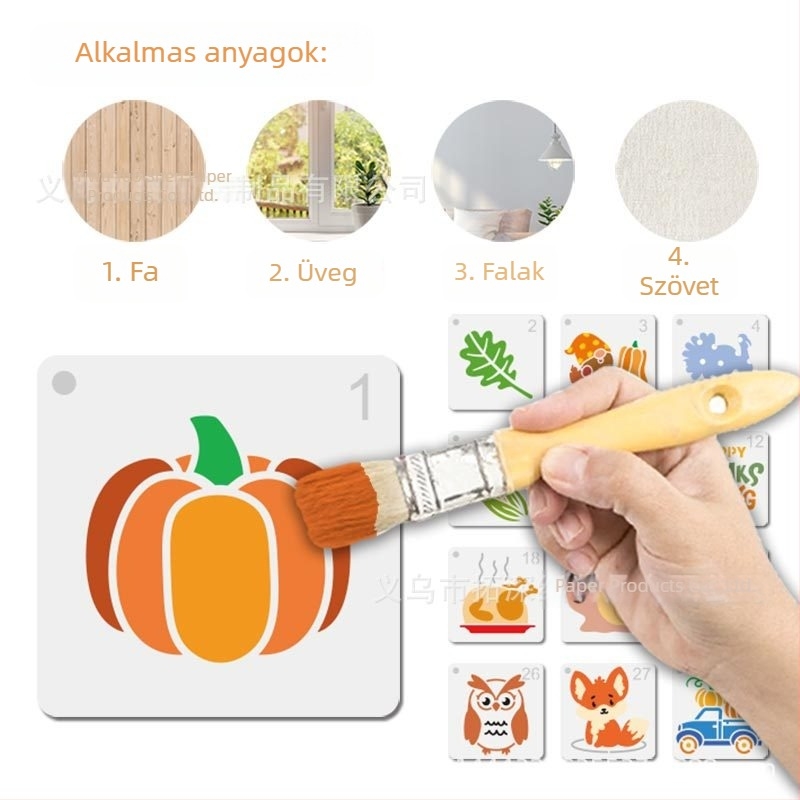 Festés sablon – Tökfigurás rajzolt állatok, Hálaadás és őszi aratás téma, Party DIY graffiti festéshez (PET anyag; import nélkül; IP-engedély nélkül)