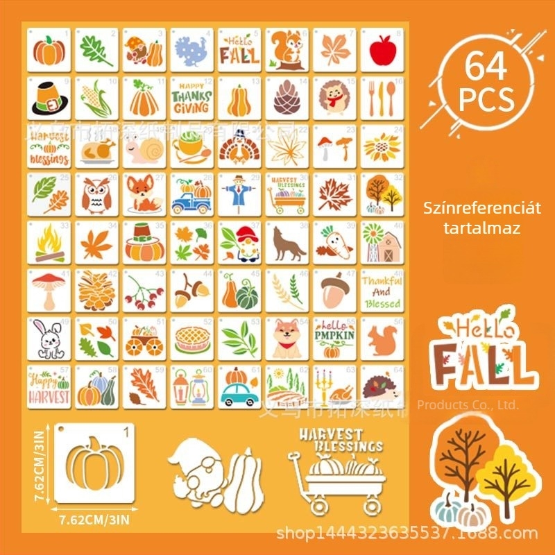 Festés sablon – Tökfigurás rajzolt állatok, Hálaadás és őszi aratás téma, Party DIY graffiti festéshez (PET anyag; import nélkül; IP-engedély nélkül)