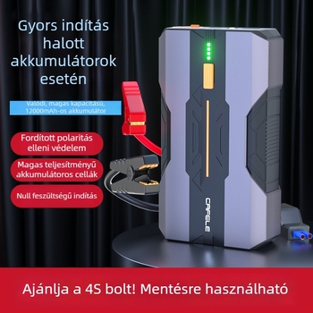 Hordozható autóindító és sürgősségi áramforrás, 12V, 180W, újratölthető, háttérvilágításos kijelző, USB töltés