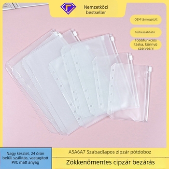 Matt PVC cipzáras dokumentumtáska utazó noteszhez, 6 lyuk, loose-leaf lapok számára, A5/A6/A7