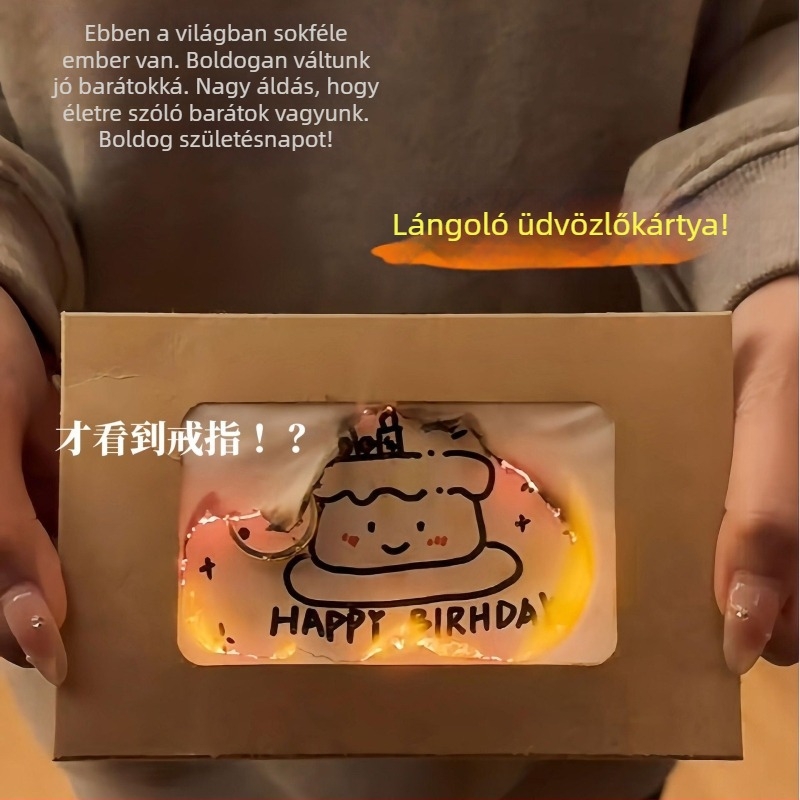 DIY kézzel készített születésnapi üdvözlőlap borítékkal, lángoló dizájnnal