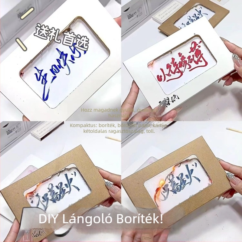 DIY kézzel készített születésnapi üdvözlőlap borítékkal, lángoló dizájnnal