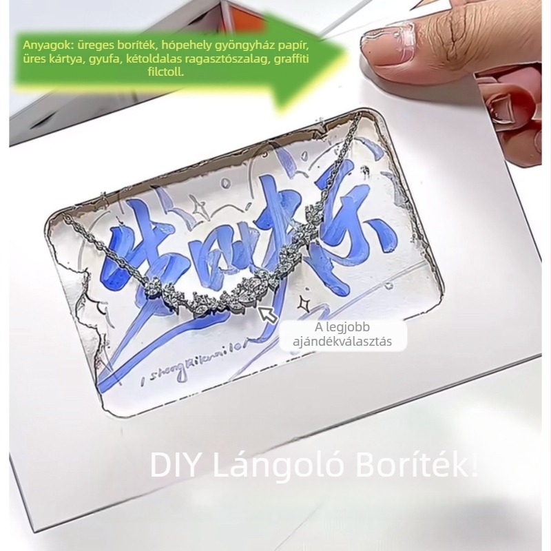DIY kézzel készített születésnapi üdvözlőlap borítékkal, lángoló dizájnnal