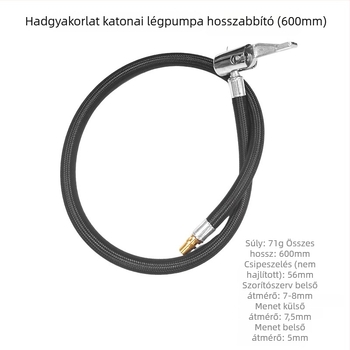 Elektromos autóinflátor pumpa levegőcsatlakozó adapterrel és nyújtható csővel, modell 45212, hossz 235, légnyomás 220
