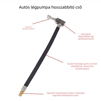 Elektromos autóinflátor pumpa levegőcsatlakozó adapterrel és nyújtható csővel, modell 45212, hossz 235, légnyomás 220