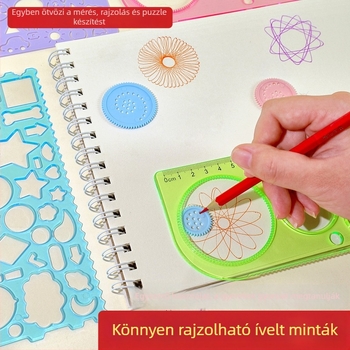 Kreatív kaleidoszkópos vonalzó készlet iskolásoknak – többfunkciós készlet rajzhoz, geometriához és sablonokhoz (centiméteres vonalzó, nettó tömeg 143 g, véletlenszerű külső csomagolás)