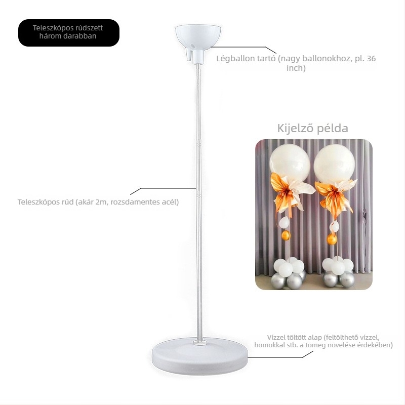 Lufi oszlop teleszkópos rúddal – műanyag és rozsdamentes acél; beltéri és kültéri színpadokra; sporteseményekhez; Milai