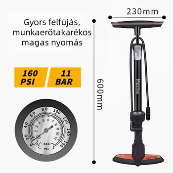 Kézi pumpa kerékpárok és járművekhez — vas test, nagynyomású henger, 160 psi, tartozék: labdatű