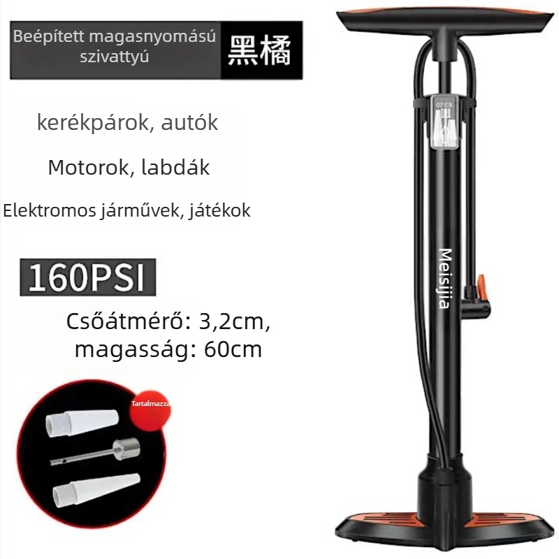 Kézi pumpa kerékpárok és járművekhez — vas test, nagynyomású henger, 160 psi, tartozék: labdatű