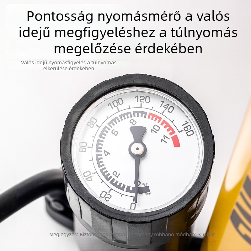 Kézi kerékpárpumpa manométerrel és univerzális csatlakozóval, Enjoy márka, vas test, max 160 psi