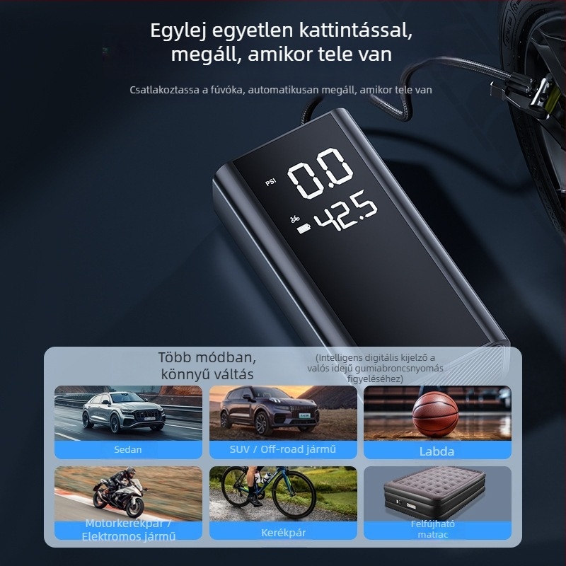 Autóvészhelyzeti indítóenergia-forrás és pumpa – mindent egyben, 14.8V, 120W, egyhengeres, digitális kijelző, világítás