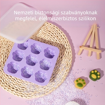 Szilikon macskapárnás jégkocka forma bébiétel tároló dobozzal, hermetikus záródás és fagyasztás kompatibilis, minimalista aranyos stílus, 1 db