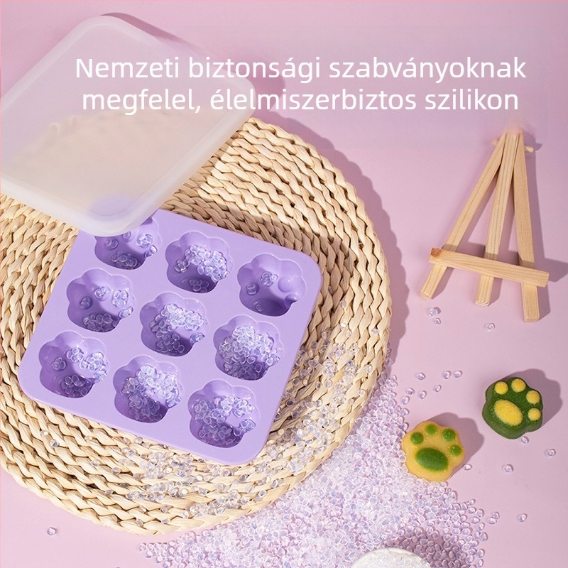 Szilikon macskapárnás jégkocka forma bébiétel tároló dobozzal, hermetikus záródás és fagyasztás kompatibilis, minimalista aranyos stílus, 1 db