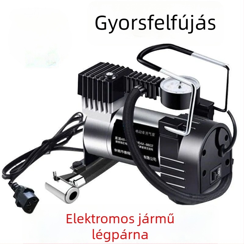 Elektromos jármű légpumpa többhengeres kialakítással, 150W, 2,5–3,0 m hosszú kábel, digitális kijelző, figyelmeztető fény