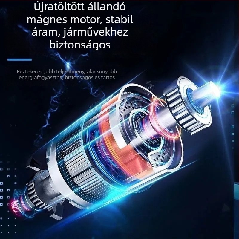 Elektromos jármű légpumpa többhengeres kialakítással, 150W, 2,5–3,0 m hosszú kábel, digitális kijelző, figyelmeztető fény