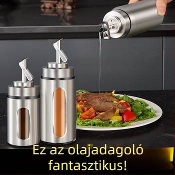 Üveg olajtartó palack automatikus nyitás-zárás funkcióval, élelmiszerbiztos anyag, nyomtatott logó, modern minimális dizájn