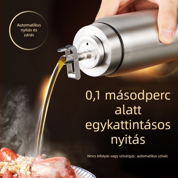 Üveg olajtartó palack automatikus nyitás-zárás funkcióval, élelmiszerbiztos anyag, nyomtatott logó, modern minimális dizájn