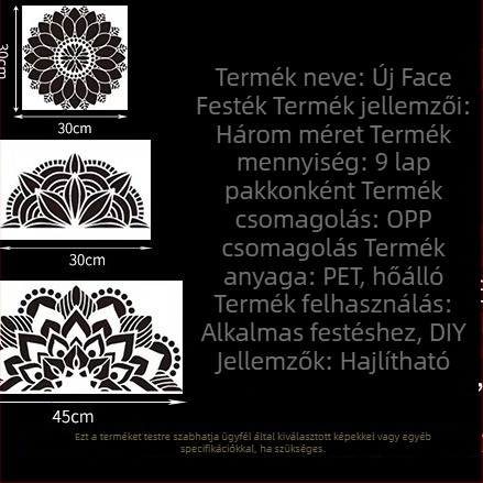 Mandala festés sablon és műanyag öntőminta készlet DIY fal- és kő dekorációhoz (PET)