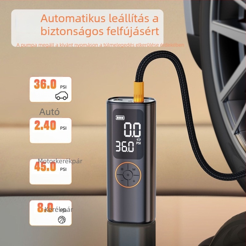 Vezeték nélküli, magasnyomású elektromos autópumpa digitális kijelzővel, 7.4V, USB töltés, ≤80W, lítium akkumulátor, 5–20 perc működési idő