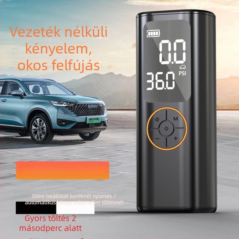 Vezeték nélküli, magasnyomású elektromos autópumpa digitális kijelzővel, 7.4V, USB töltés, ≤80W, lítium akkumulátor, 5–20 perc működési idő