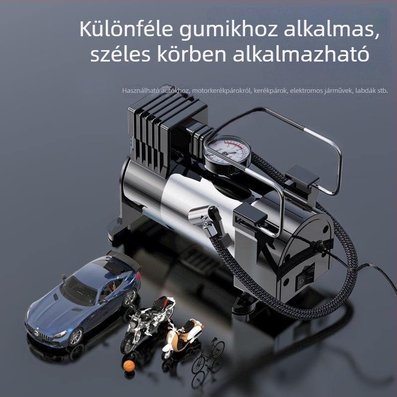 Autó gumiabroncs pumpa, 12V hordozható elektromos inflátor nyomásmérővel, 35 L/min, 120W, 3 m kábel