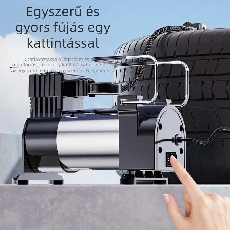 Autó gumiabroncs pumpa, 12V hordozható elektromos inflátor nyomásmérővel, 35 L/min, 120W, 3 m kábel