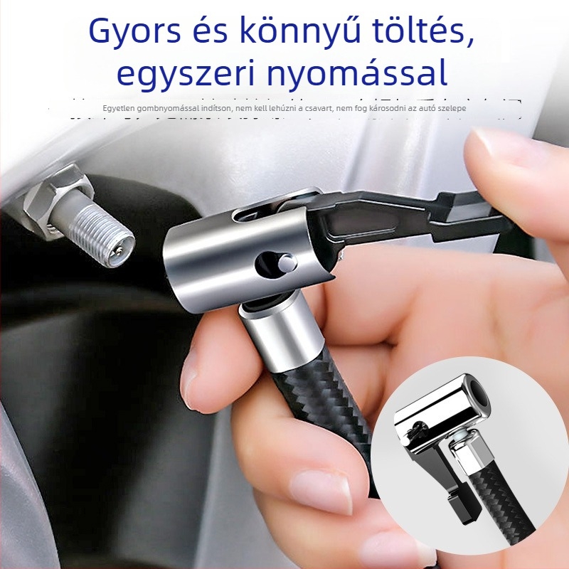 Autó gumiabroncs pumpa, 12V hordozható elektromos inflátor nyomásmérővel, 35 L/min, 120W, 3 m kábel
