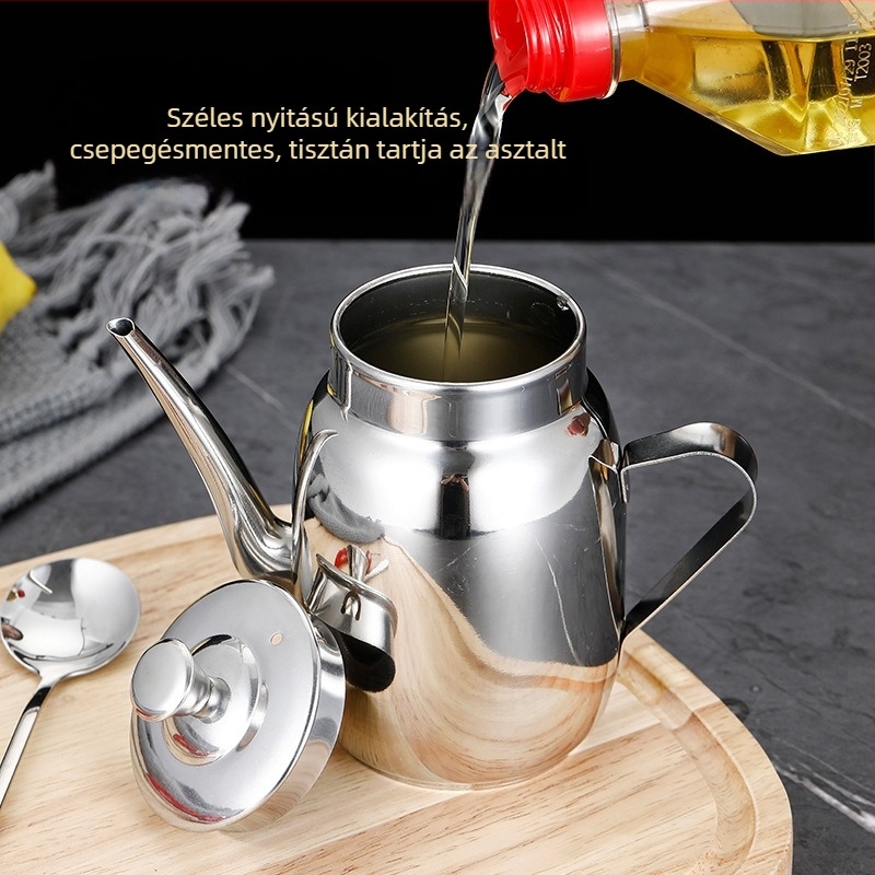 Konyhai rozsdamentes acél olajtartó üveg, nyomtatott logóval, modern minimalista design