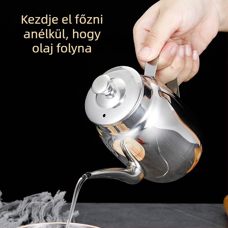 Konyhai rozsdamentes acél olajtartó üveg, nyomtatott logóval, modern minimalista design