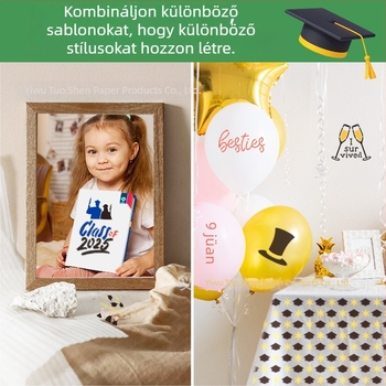 Óvodai ballagási spray formanyomtatvány — diplomás sapka karikatúra dizájn; Deepen, PET anyag, magánmárka licenc: Igen, import: Nem, IP engedély: Nem