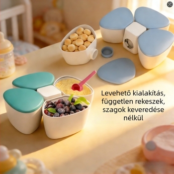 Hordozható bébi tejpor doboz négy független rekesszel, lóhere motívummal, nagy kapacitás