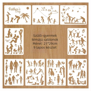 Kihasított műanyag sablon családi témájú rajzokhoz, A4 formátumú DIY fotóalbum készlet – Anyag: PET; Licencelt magáncímke: Igen; IP engedély: Nincs; Import: Nincs