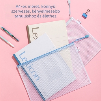 Deli irattartó cipzárral, átlátszó nejlonháló