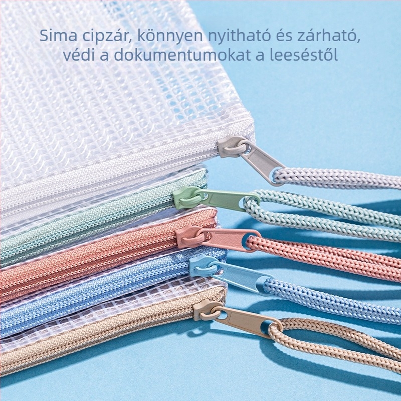 Deli irattartó cipzárral, átlátszó nejlonháló
