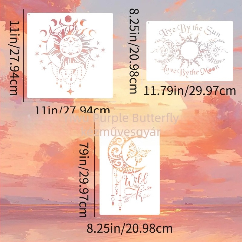 DIY falikép sablon: Napisten és a Hold üreges mintája — PET anyag, márka Purple Butterfly; nem importált; IP engedély nélkül